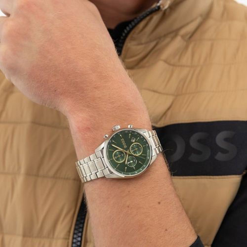 BOSS Grand Prix Green Dial on wrist
