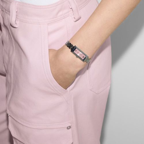 Gucci G-Frame Pink Rectangle Watch on wrist