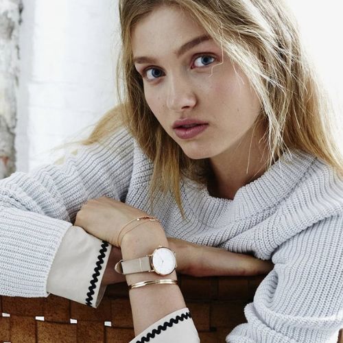 Rosefield West Village White Dial Pink Leather Strap Watch