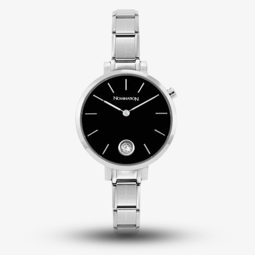House of Watches - Nomination Ladies Composable Time Black Cubic Zirconia Dial Bracelet Watch 076033/012