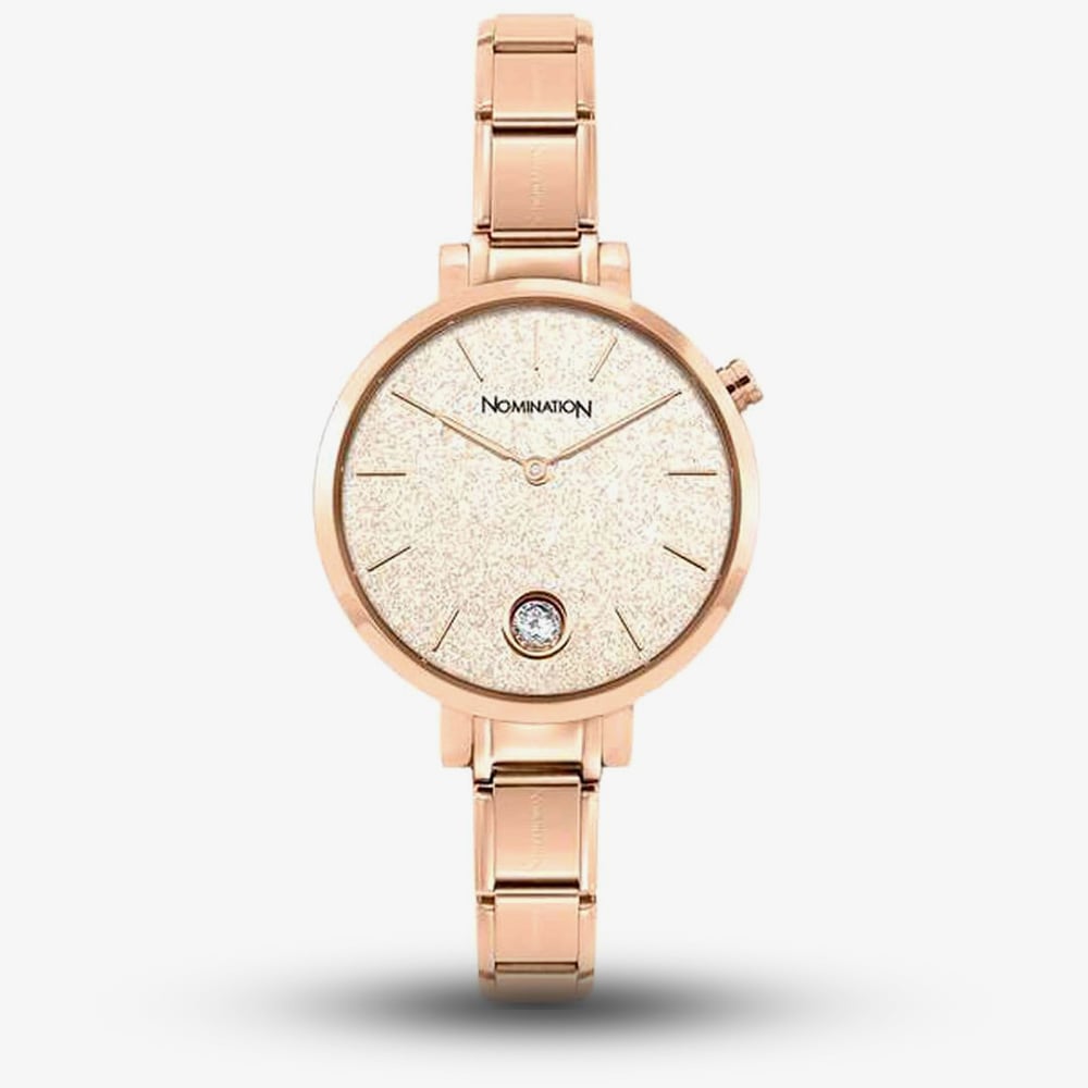 House of Watches - Nomination Composable CLASSIC Paris Glitter Rose Gold Tone Watch 076034/025
