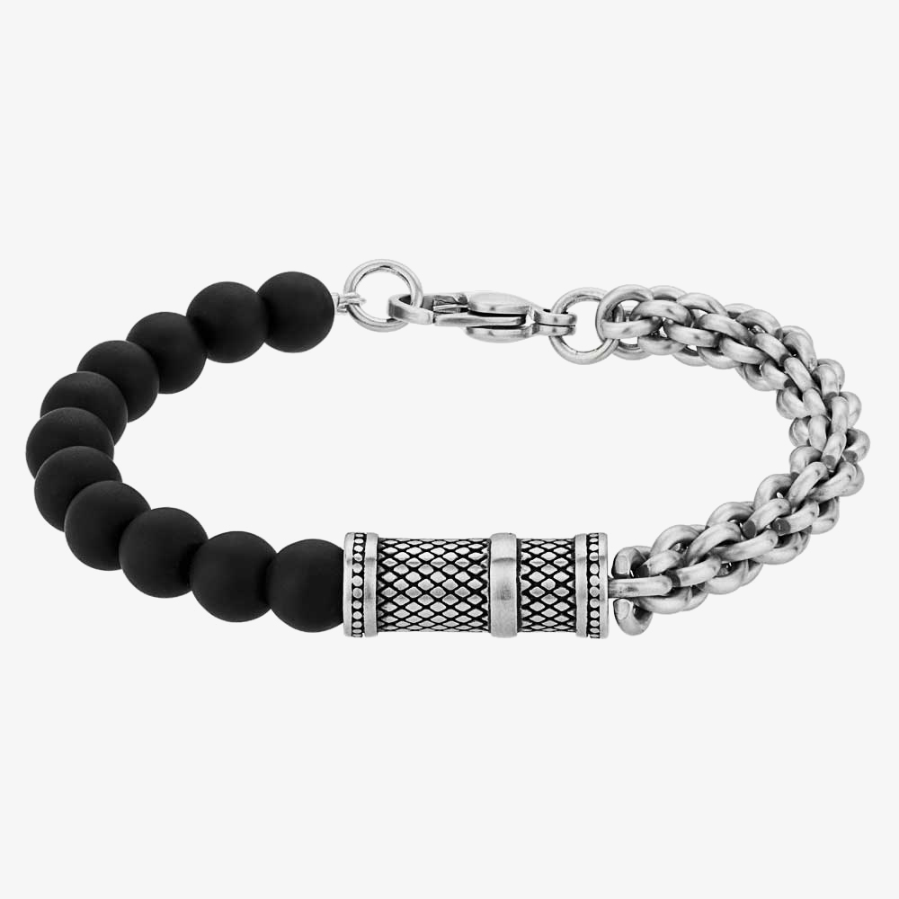 House of Watches - Bourne and Wilde Mens Black Bead and Chain Bracelet OSB-1564SBK