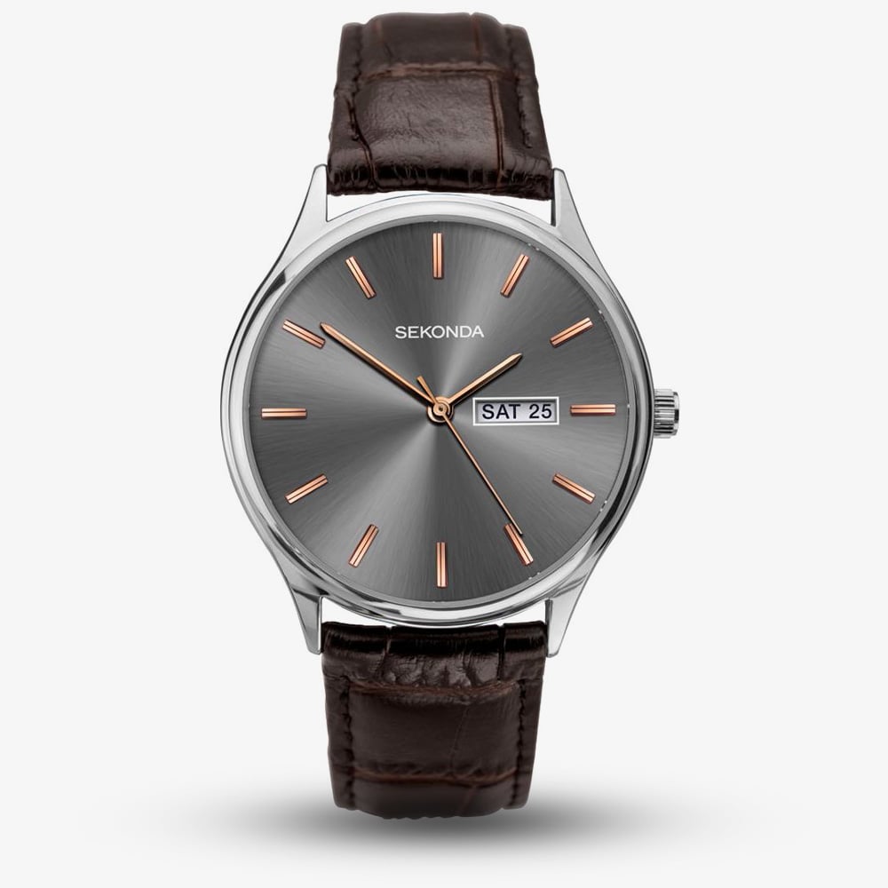 House of Watches - Sekonda Mens Grey Dial Brown Leather Strap Watch 1685
