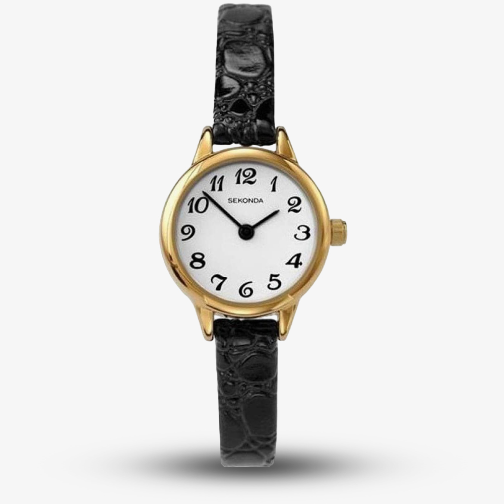 House of Watches - Sekonda Easy Reader Gold Plated Black Strap Watch 4473