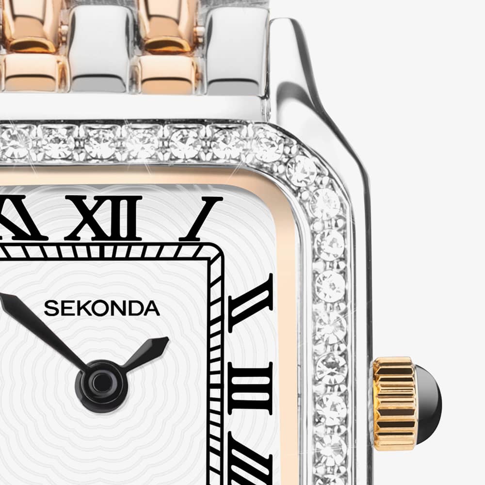 Sekonda Monica Silver & Rose Gold Plated Stone Set Watch 40643