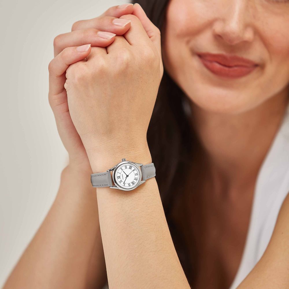 Sekonda Ladies Classic Evans White Dial Grey Leather Strap Watch 40730