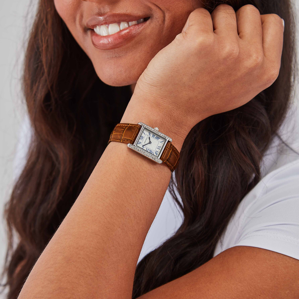 Sekonda Ladies Classic Colette White Rectangular Dial Brown Leather Strap Watch 40736