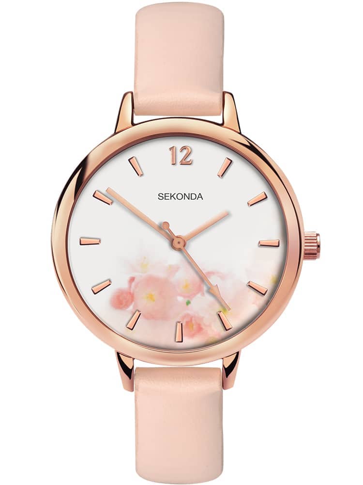 Sekonda Ladies Rose Gold Plated Pink Floral Watch 2624