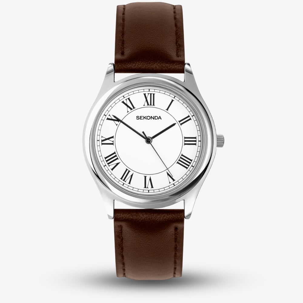 Sekonda Watch 30249 Mens Classic Dress Watch Roman Numerals Brown Leather Strap - Image 2