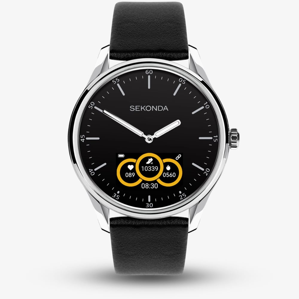 Sekonda Silver/Black Hybrid Smart Watch | Alloy Case & Leather Strap | 30150 - Image 3