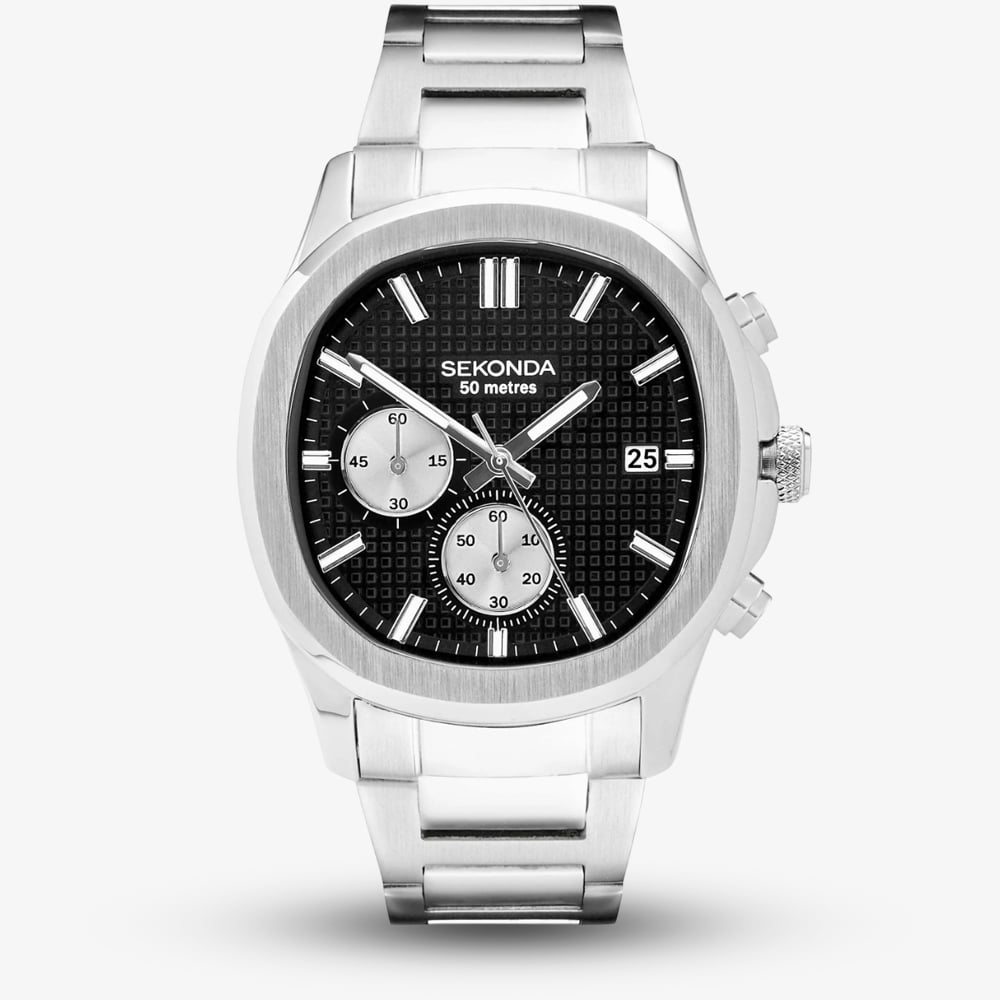 House of Watches - Sekonda Mens Octaire Stainless Steel Chronograph Black Dial Watch 30278