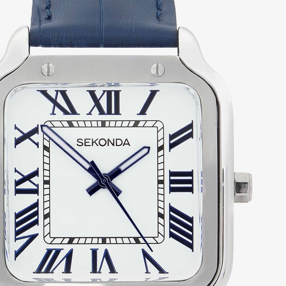 Sekonda Mens Classic Rene White Dial Blue Leather Strap Watch 30286