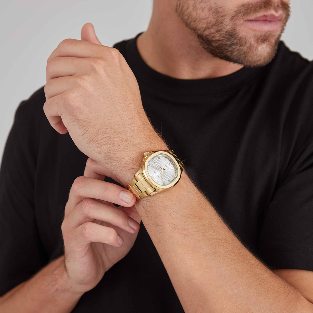 Sekonda Mens Octaire Silver Dial Gold Plated Stainless Steel Bracelet Watch 30283