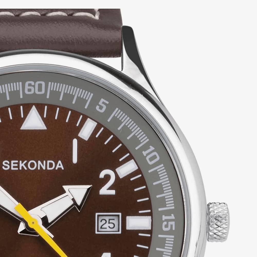 Sekonda Classic Aviator Brown Leather Strap Watch 3882