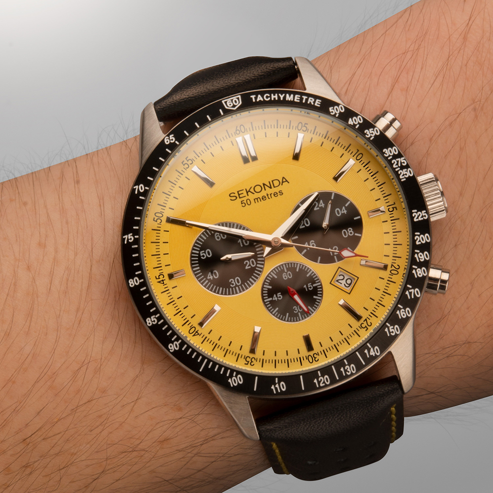 Sekonda Sports Velocity Yellow Dial Chronograph Watch 1395