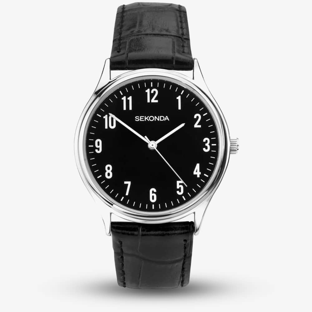 House of Watches - Sekonda Classic Black Leather Strap Watch 1777