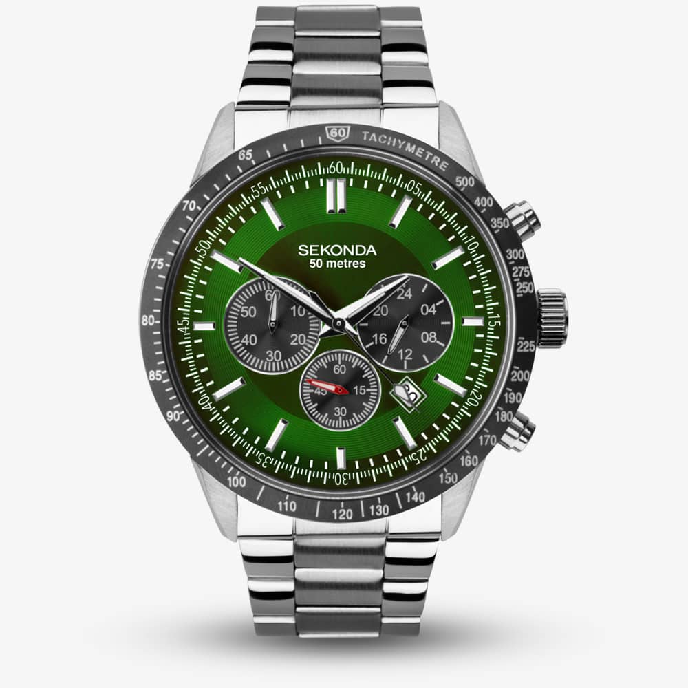 Sekonda Men's Silver/Green Velocity Chronograph Watch | Case & Stainless Steel Bracelet With Dial | 1913 - Image 3