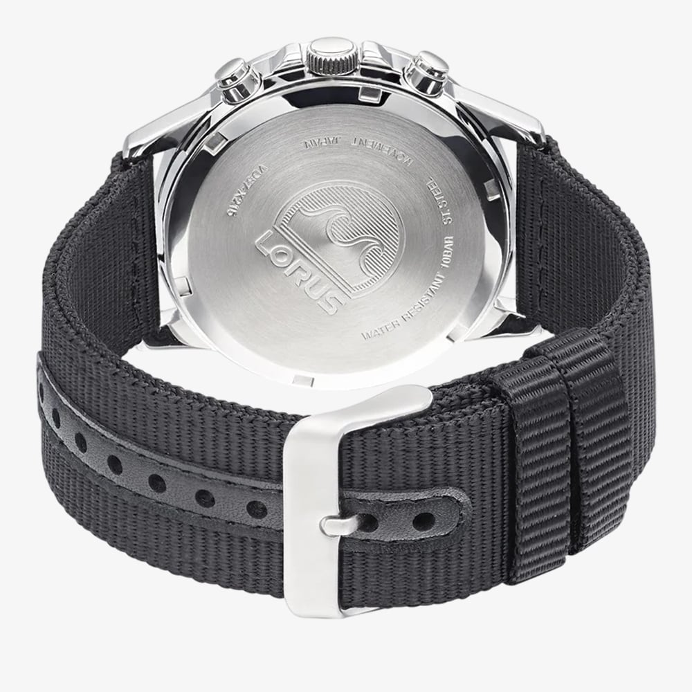 Lorus Mens Black Chronograph Fabric Strap Watch RM347JX9
