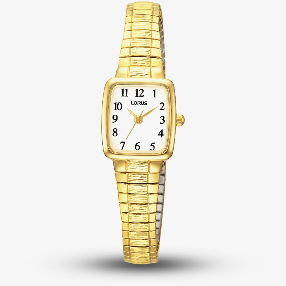 House of Watches - Lorus Ladies Expander Gold Tone White Dial Square Watch RG314AX9