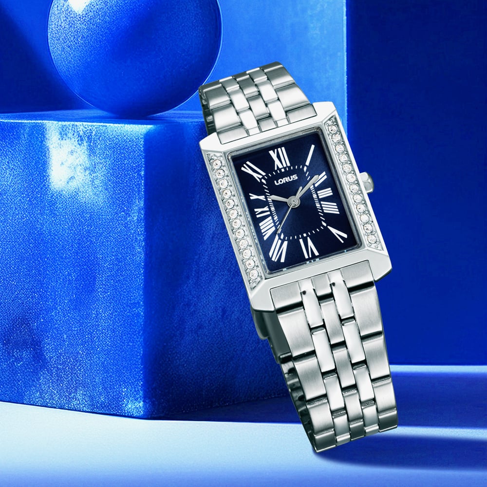 Lorus Ladies Rectangular Blue Dial Bracelet Watch RG231YX9