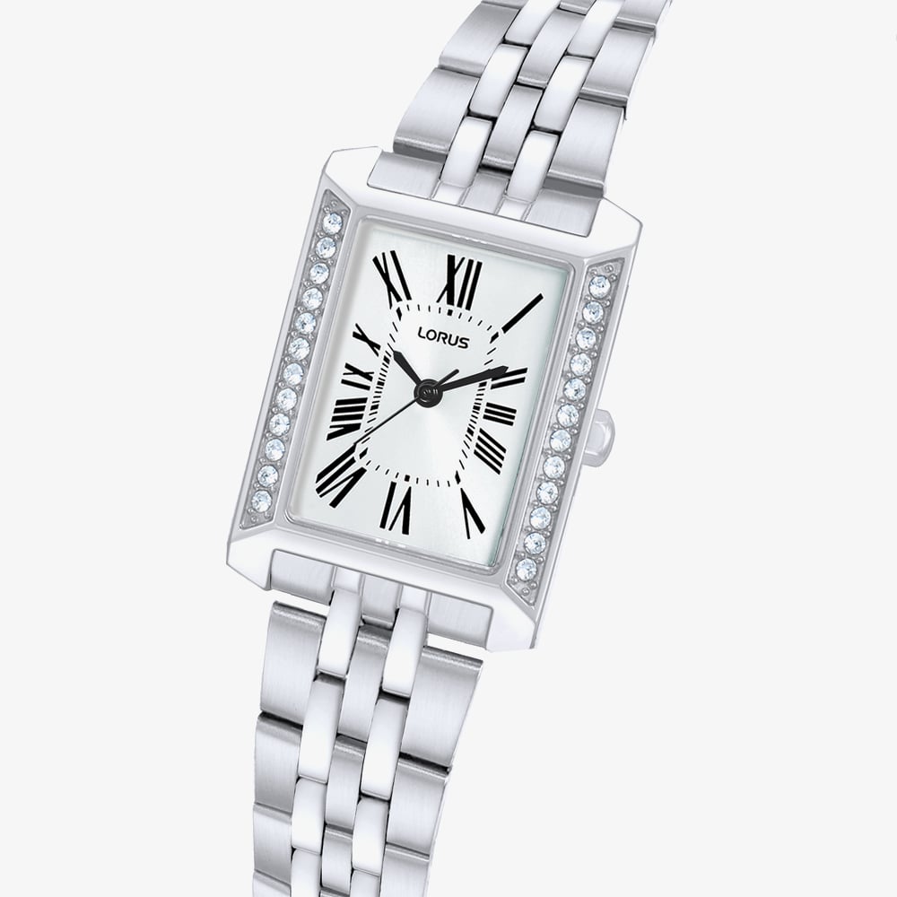 Lorus Ladies Rectangular White Dial Bracelet Watch RG233YX9