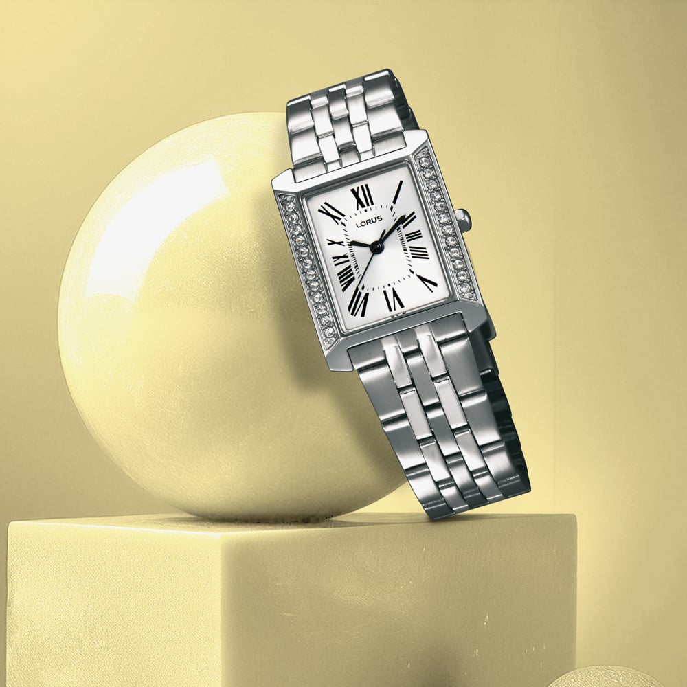 Lorus Ladies Rectangular White Dial Bracelet Watch RG233YX9
