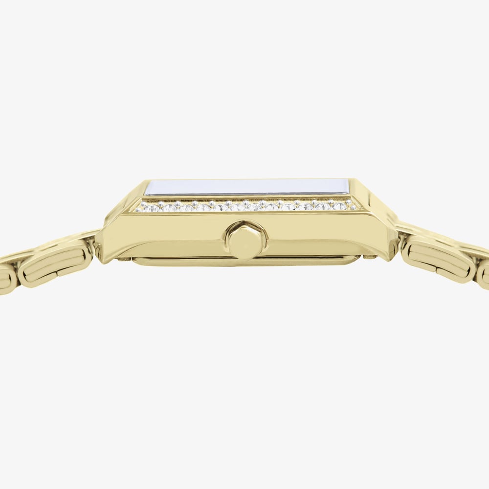 Lorus Ladies Rectangular White Dial Golden Bracelet Watch RG238YX9
