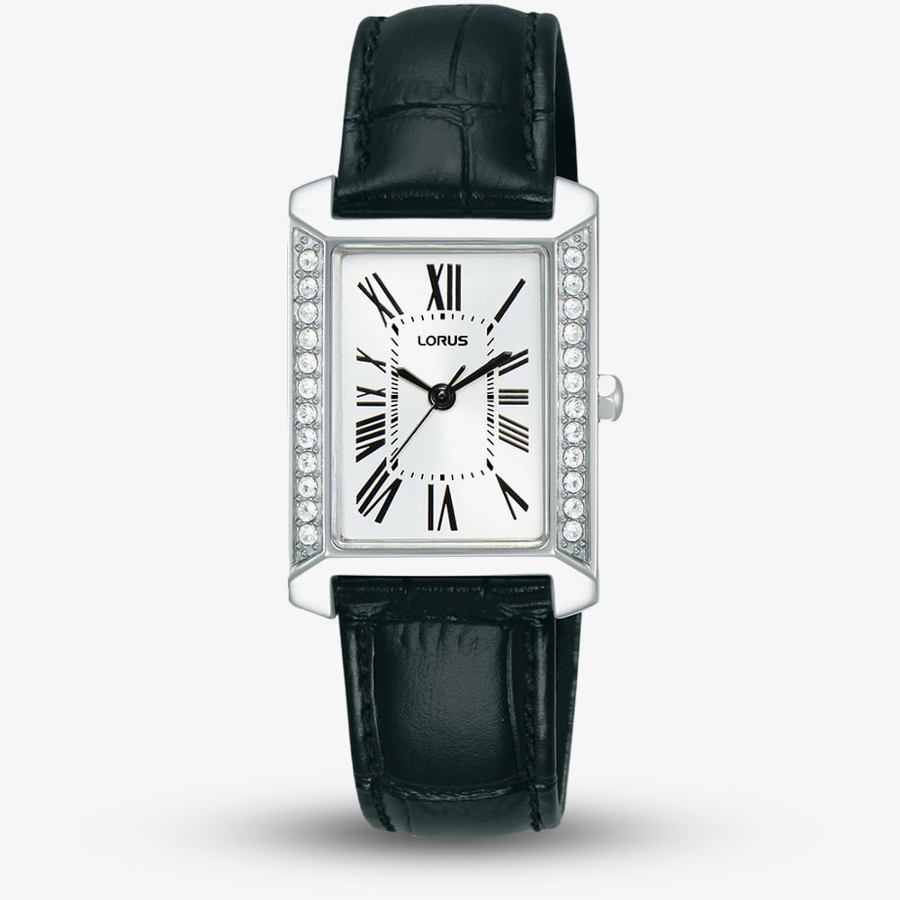 House of Watches - Lorus Ladies Rectangular White Dial Leather Strap Watch RG241YX9