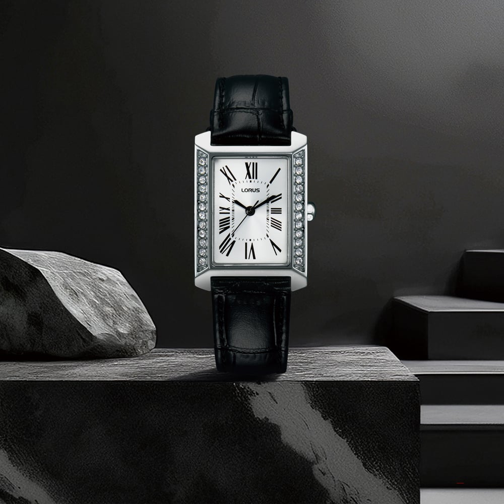 Lorus Ladies Rectangular White Dial Leather Strap Watch RG241YX9