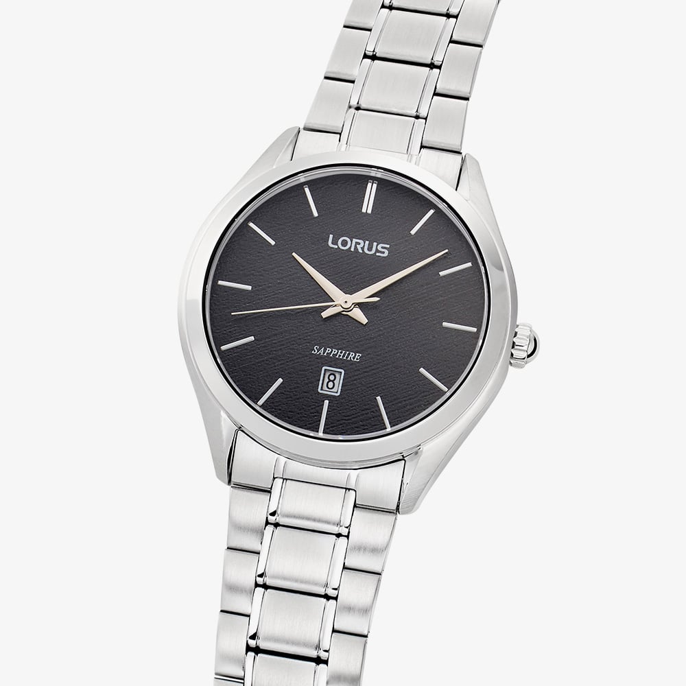 Lorus Mens Classic Black Dial Stainless Steel Bracelet Watch RH963RX9
