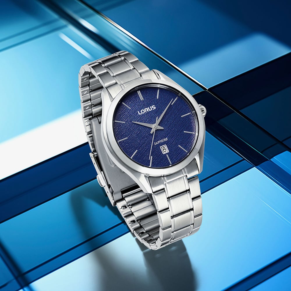 Lorus Mens Classic Blue Dial Stainless Steel Bracelet Watch RH965RX9