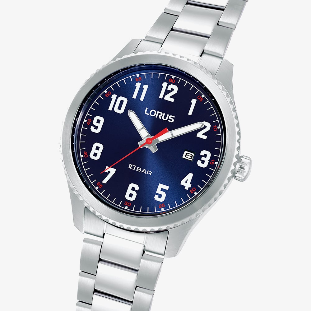 Lorus Mens Sport Blue Dial Stainless Steel Bracelet Watch RH981RX9