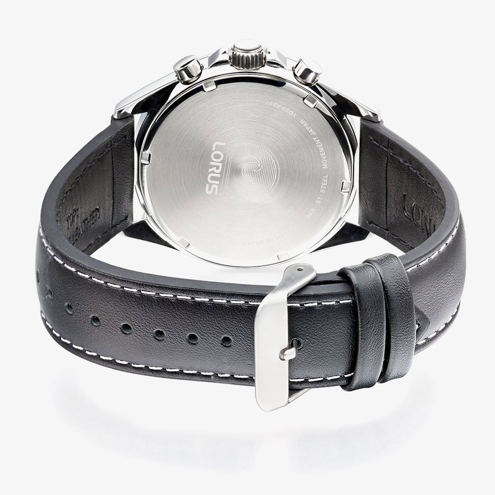 Lorus Mens Grey Blue Sunray Chronograph Leather Strap Watch RT341KX9