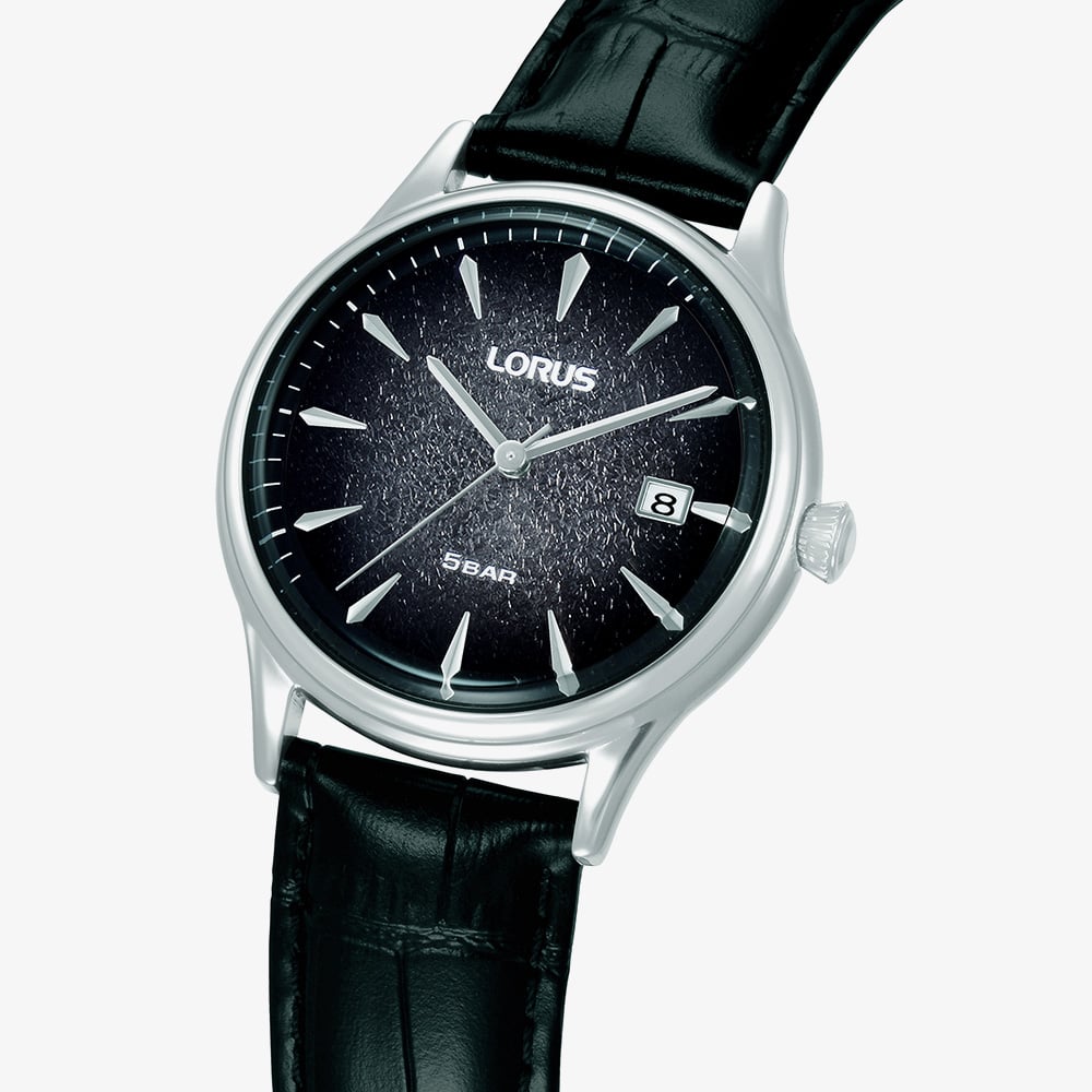 Lorus Mens Curve Black Dial Date Watch RS993DX9
