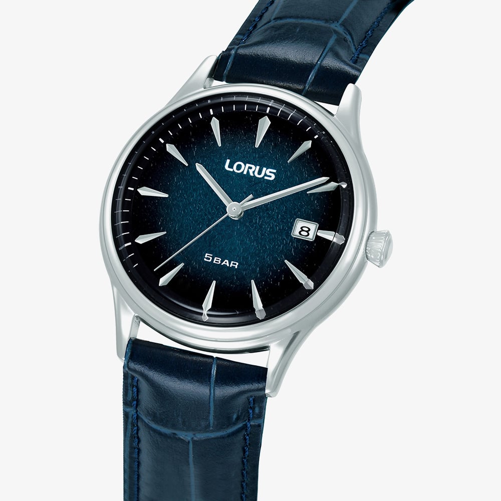 Lorus Mens Curve Blue Dial Date Watch RS995DX9
