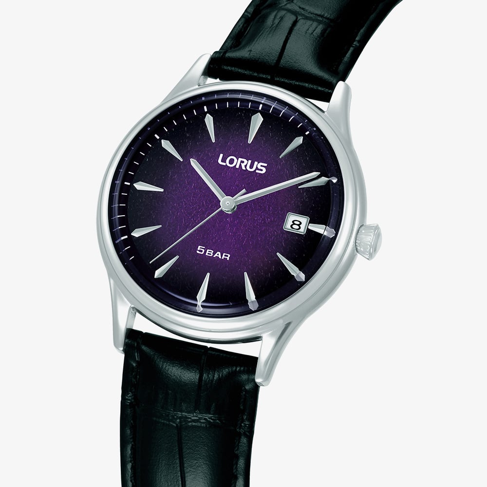 Lorus Mens Curve Purple Dial Date Watch RS999DX9