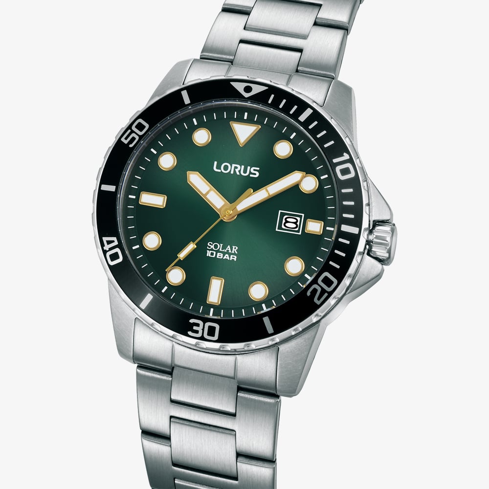 Lorus Mens Sports Green Dial Bracelet Watch RX305BX9