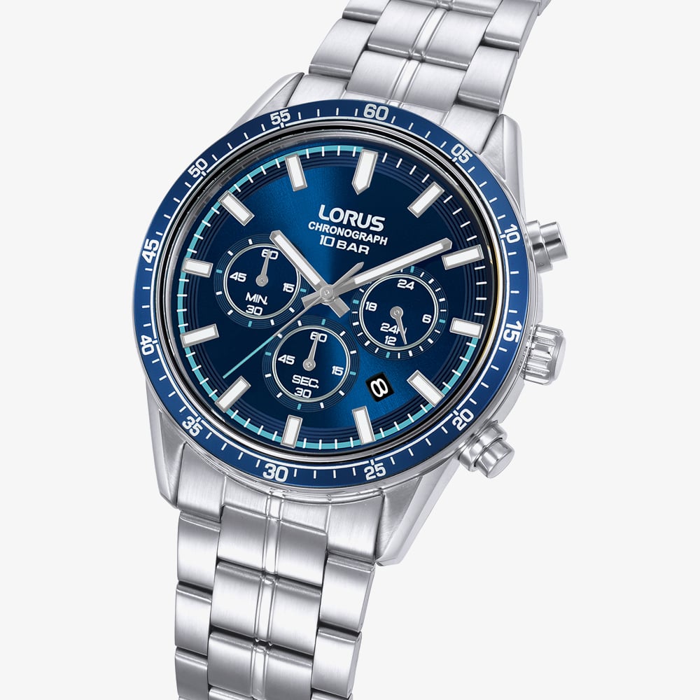 Lorus Mens Sports Chronograph Blue Dial Bracelet Watch RT347LX9