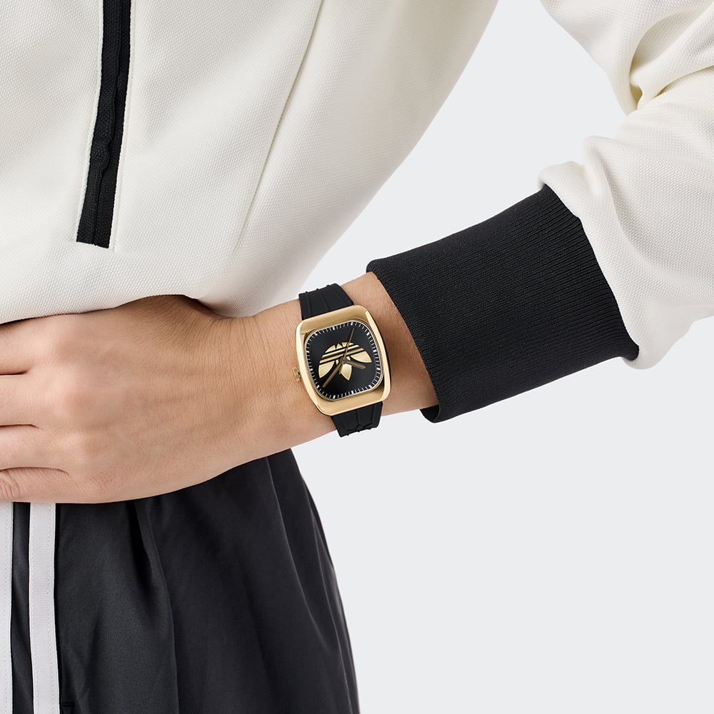 Adidas Retro Wave One Gold Tone Black Strap Watch AOSY260012I