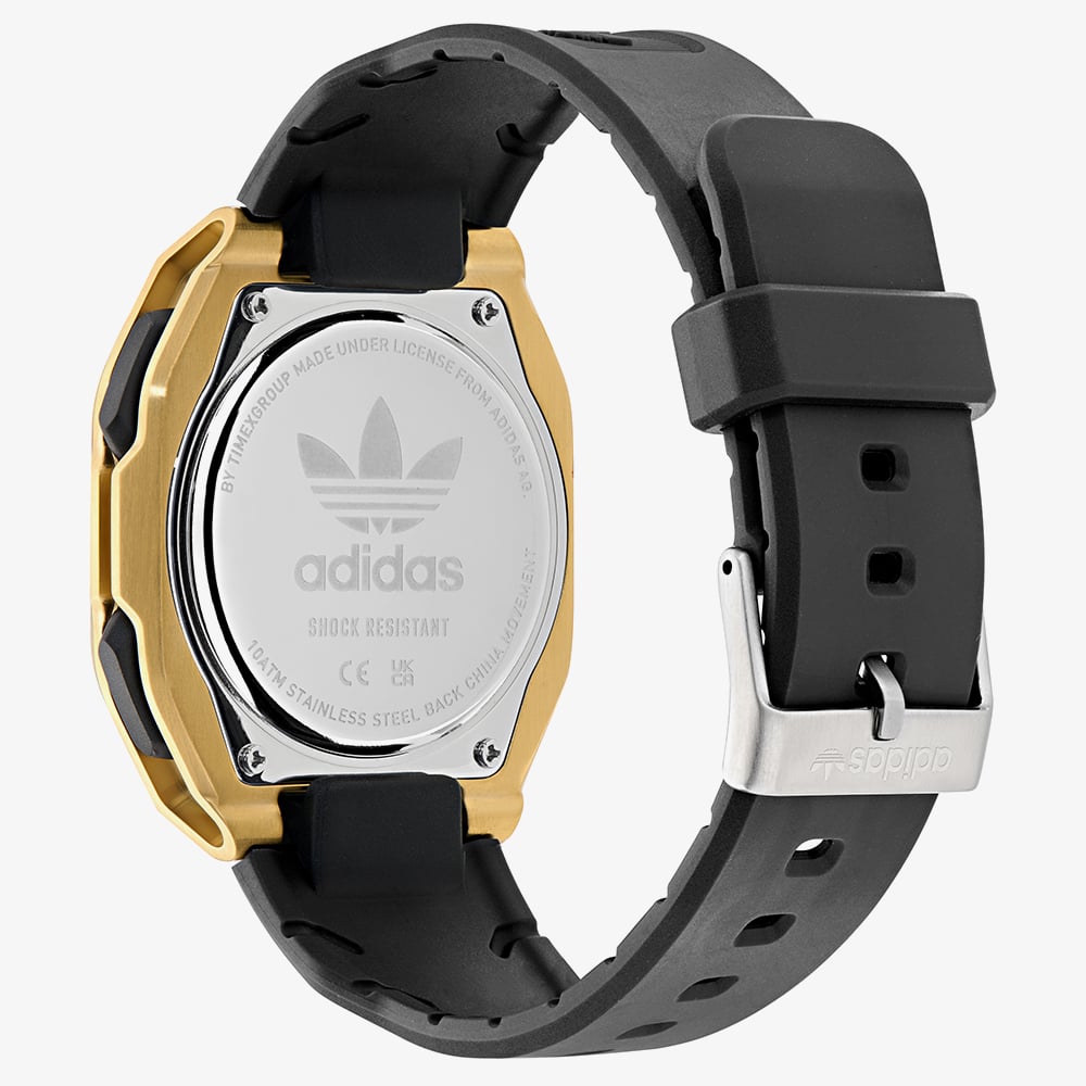 Adidas City Tech Six Gold Tone Black Strap Watch AOFH260142I