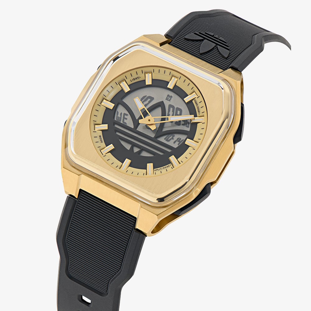 Adidas City Tech Six Gold Tone Black Strap Watch AOFH260142I