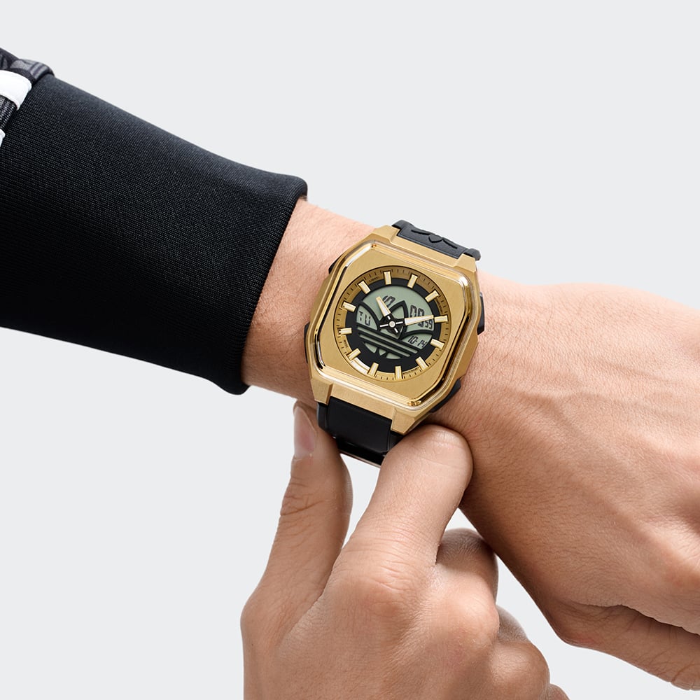 Adidas City Tech Six Gold Tone Black Strap Watch AOFH260142I