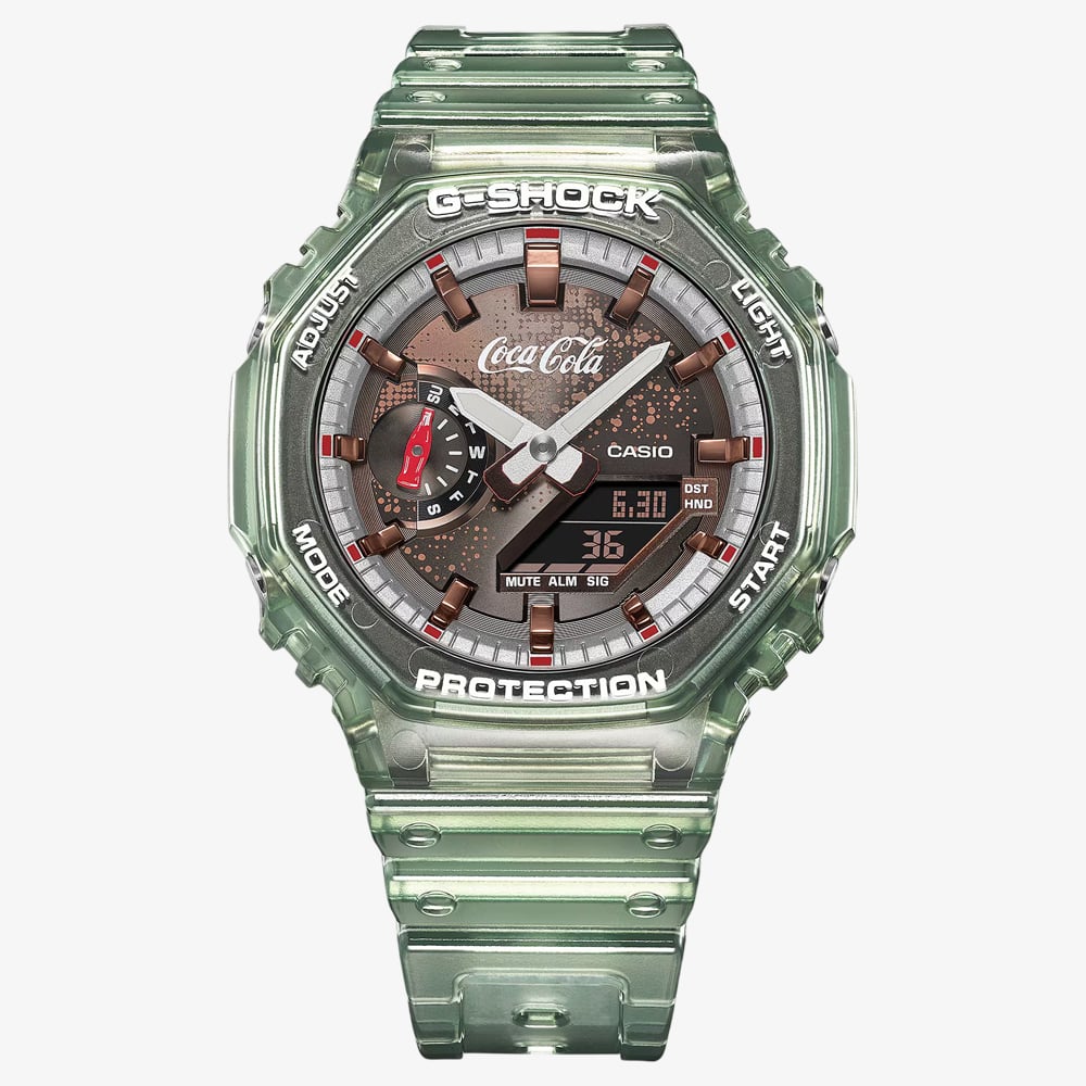 Casio Mens G-Shock Coca-Cola Green Plastic Dual Display Watch GA-2100CC-3A