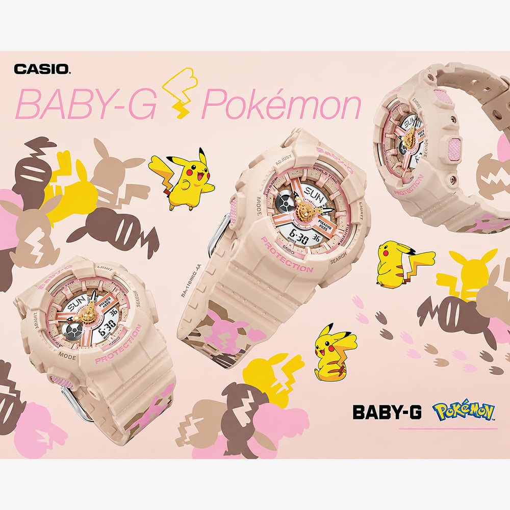 Casio Ladies G-Shock Baby-G Pokemon Pikachu Pink Strap Watch GA-110PKC