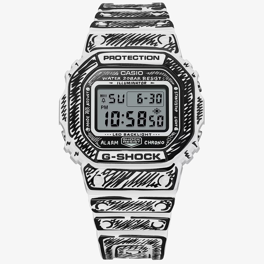 Casio Mens G-Shock Joshua Vides Collaboration White Digital Strap Watch DW-5600JV-7ER