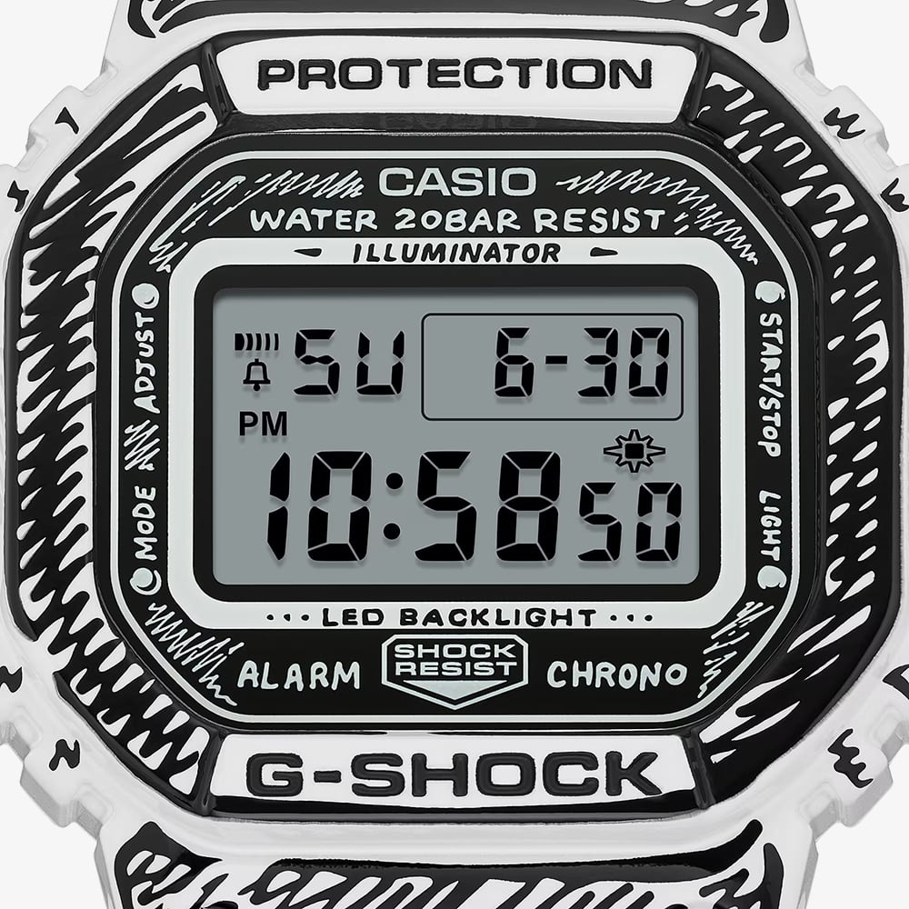 Casio Mens G-Shock Joshua Vides Collaboration White Digital Strap Watch DW-5600JV-7ER