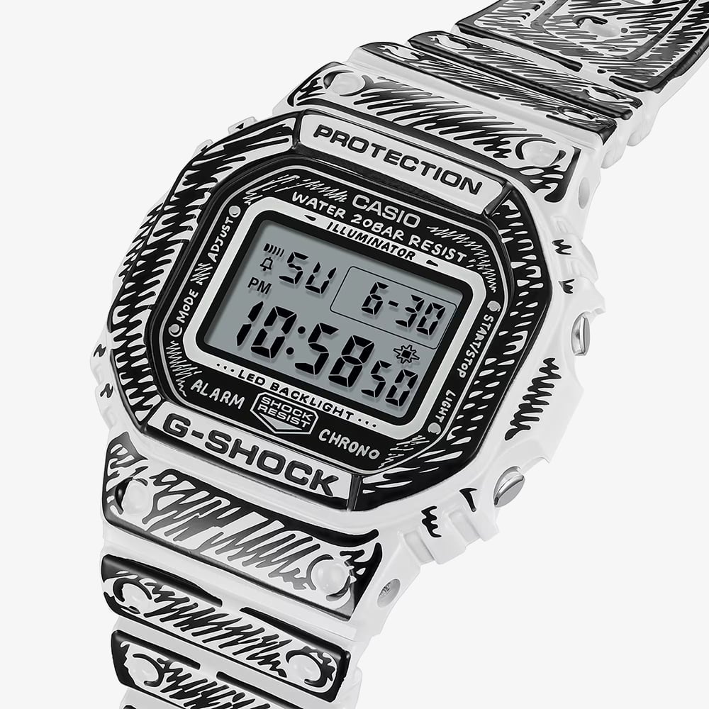 Casio Mens G-Shock Joshua Vides Collaboration White Digital Strap Watch DW-5600JV-7ER