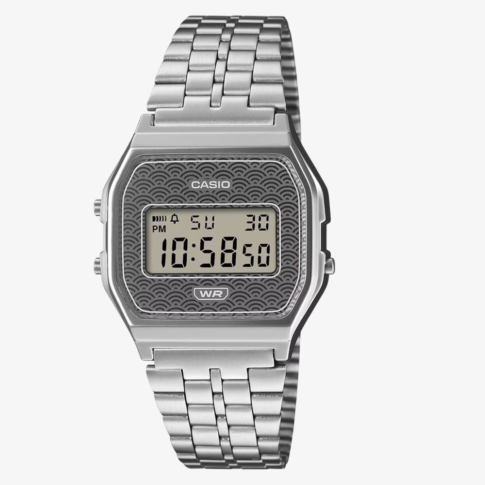 Casio Limited Edition Vintage Grey Seigaiha Pattern Digital Watch A159WEVJ-7