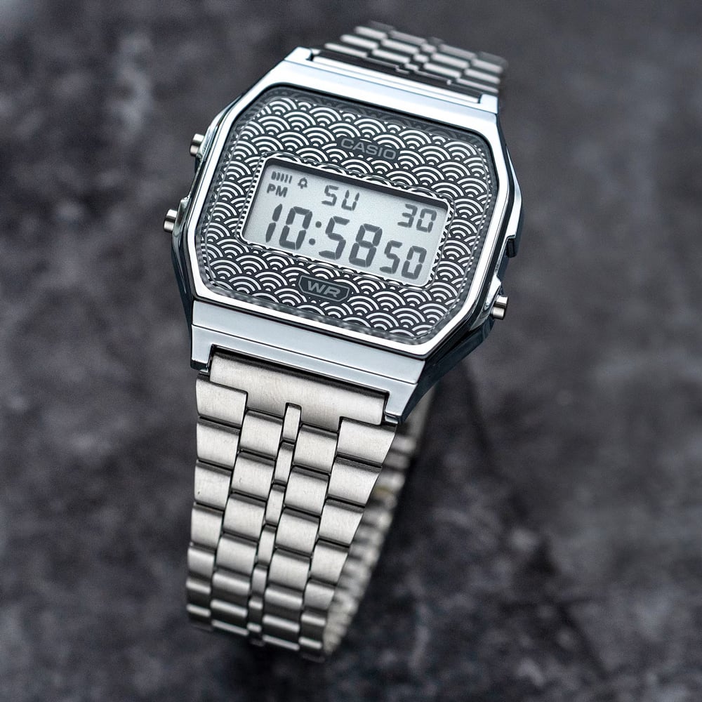 Casio Limited Edition Vintage Grey Seigaiha Pattern Digital Watch A159WEVJ-7