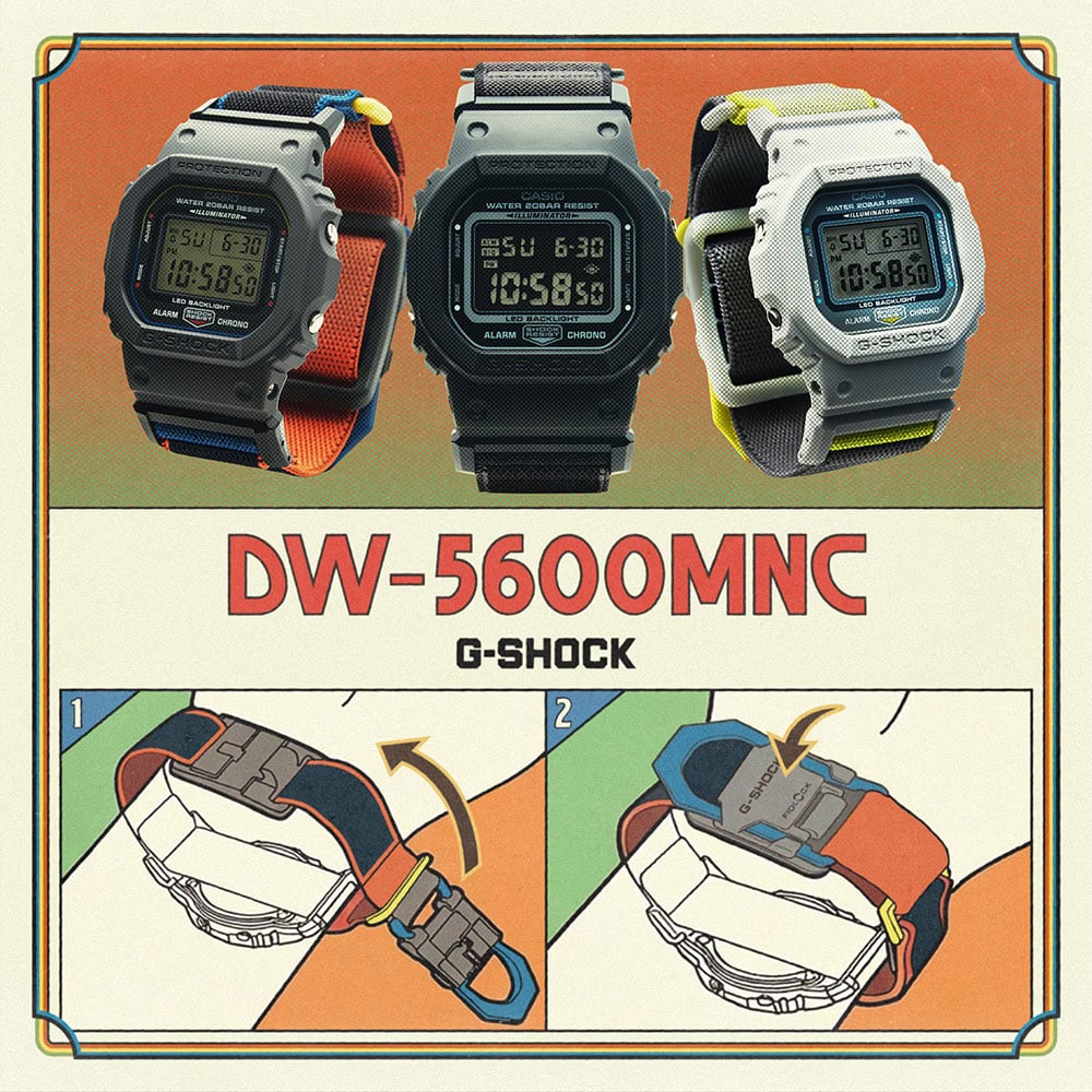 Casio Mens G-Shock Digital Black FIDLOCK Buckle Watch DW-5600MNC-1ER